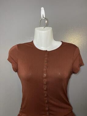 Out From Under Pajama Set Womens XXS Brown Jersey Button Front Top Shorts Lounge